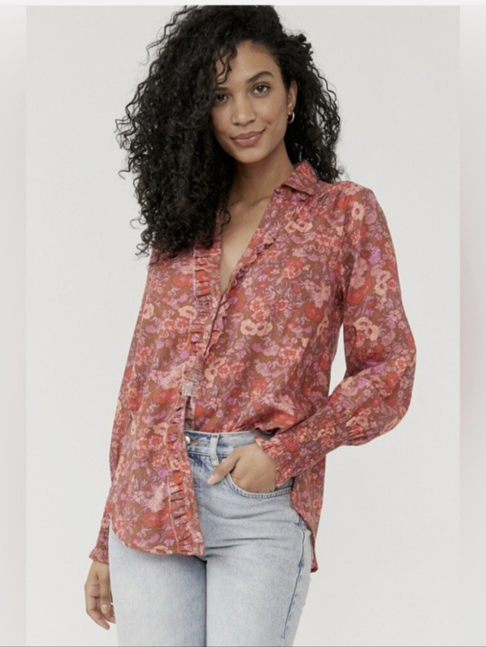 Free People Wild Gardenia Bohemian Button down Shirt
